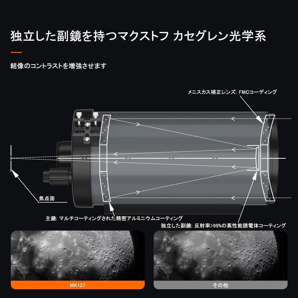 SVBONY Tube Astronomique 127mm MAK OTA Catadioptrique 1500mm Focale 254x Pouvoir Collecteur de Lumière Arc Seconde Magnitude Limite Convient pour l'Astronomique