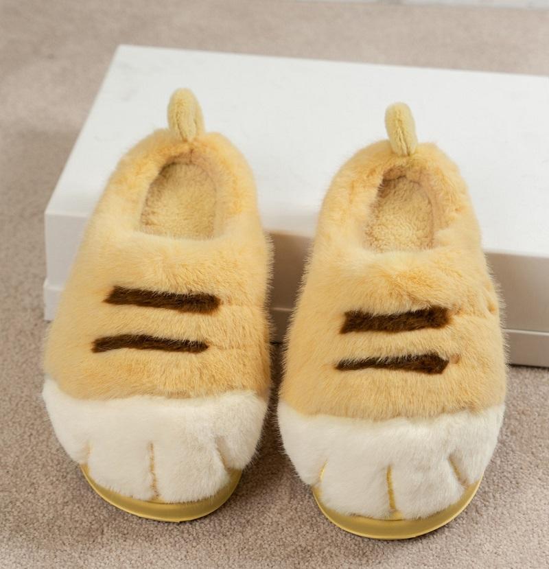 Fashion Ins Cat Paw Slippers Adults Winter Flip Flops Men Warm Fur Slides Fluffy Kitty Fuzzy House Shoes Unisex Animal Claw Slippers Man