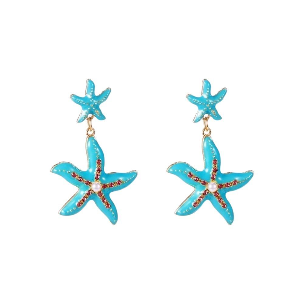 Pearl Starfish Stud Earrings Exaggerated Shell Drop Earrings Rhinestone Dangle Earrings  Lady/Gifts