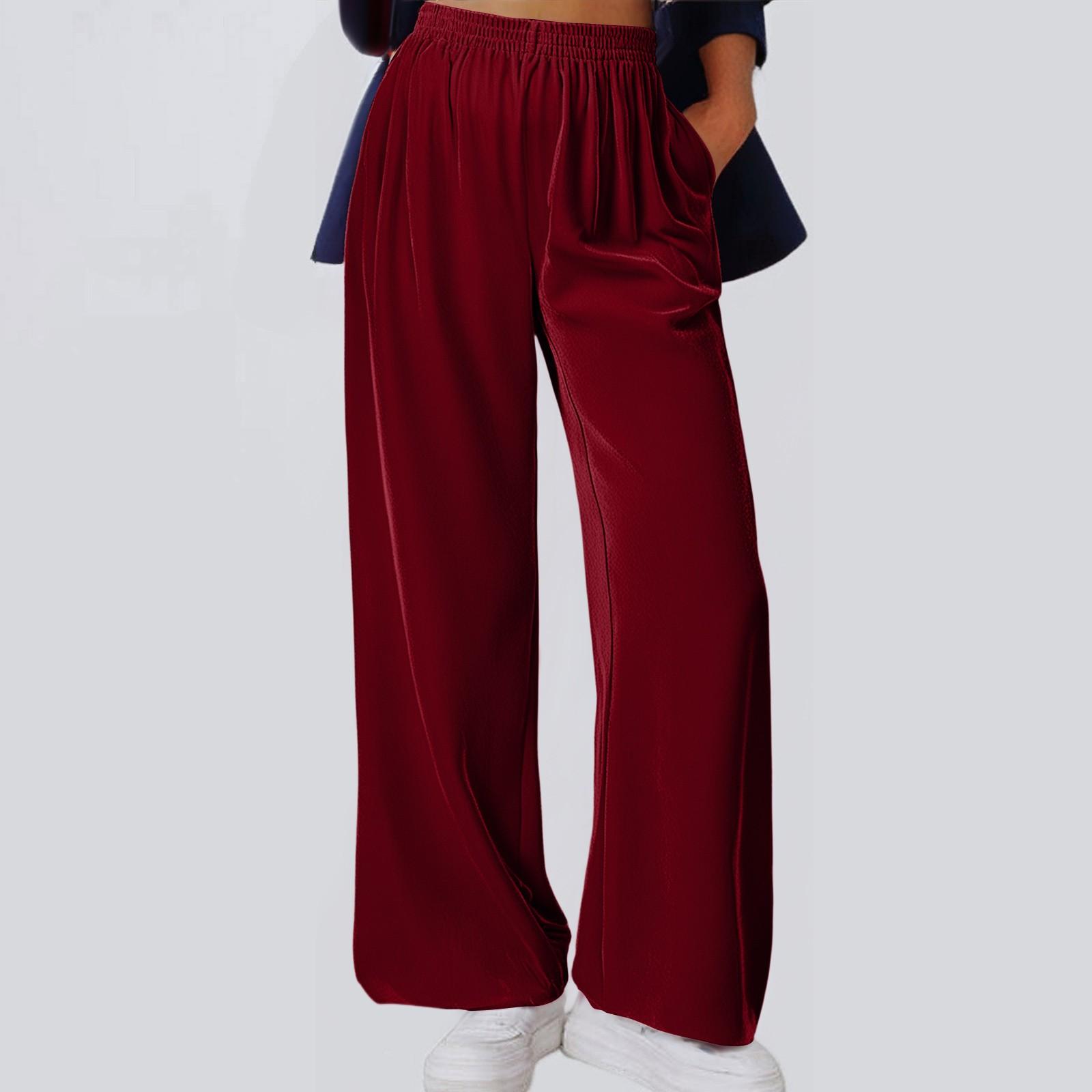 

Женские свободные удобные повседневные модные однотонные брюки с высокой посадкой и широкими штанинами XL винный
