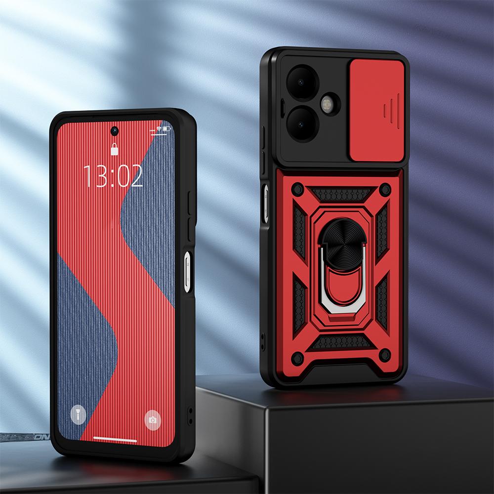 KEYSION Shockproof Case for TECNO Spark Go 2 Pop 10 Slide Camera Lens Protection Ring Stand Phone Cover for Infinix Smart 10