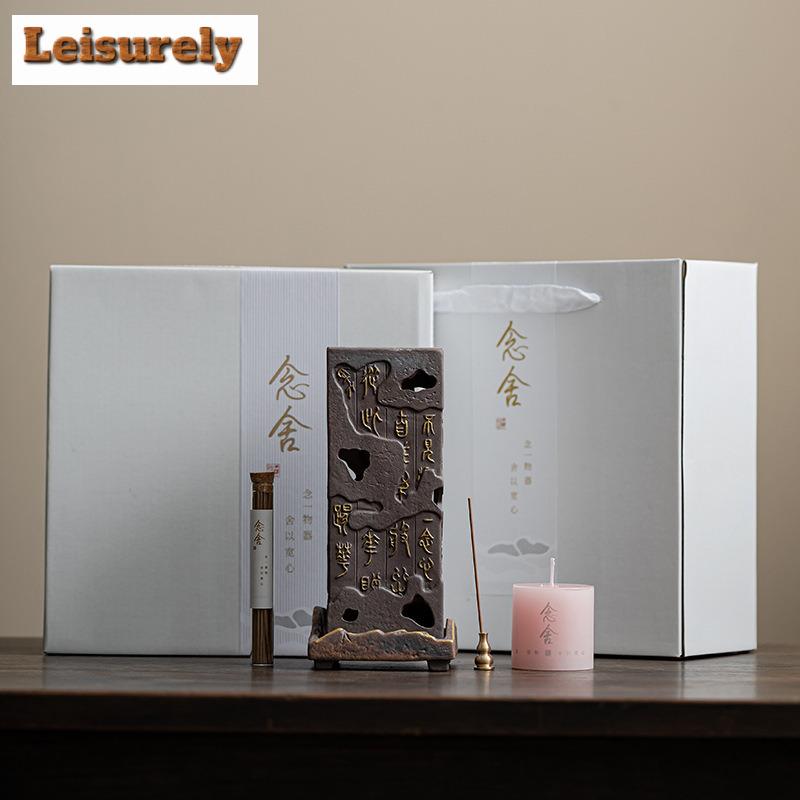 Lao Yanni Poetry And Prose Incense Burner Set Handmade Ceramic Thread Insertion Candlestick Busin