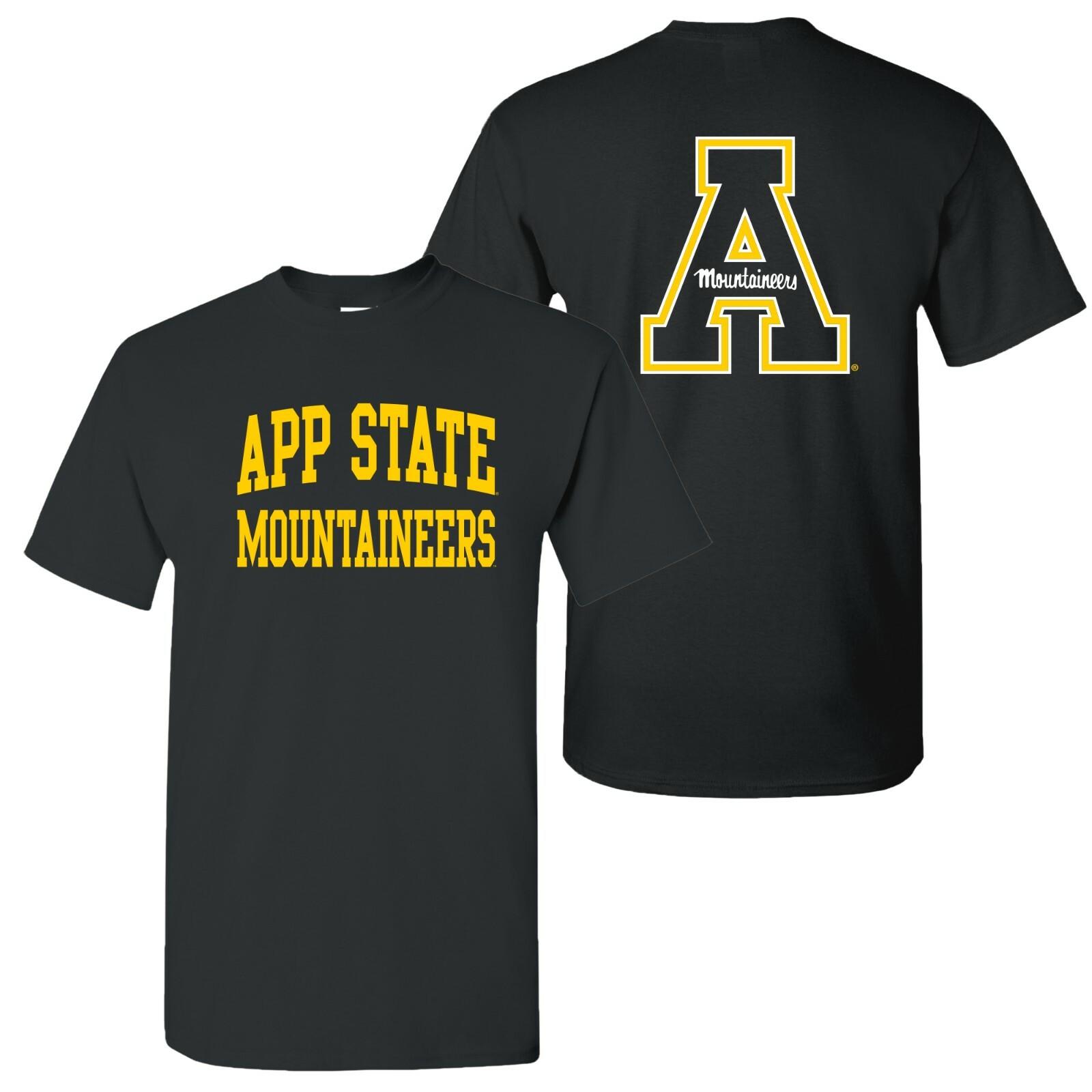 App State Mountaineers Front and Back Print T-Shirt Black XXXXL