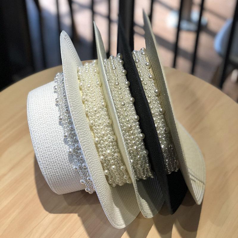 Fashion Summer Women Wide Brim Straw Hat Chapeau Female Sun Hats Boater Pearl Accessories Panama Beach Hat Sombrero Mujer Fedora