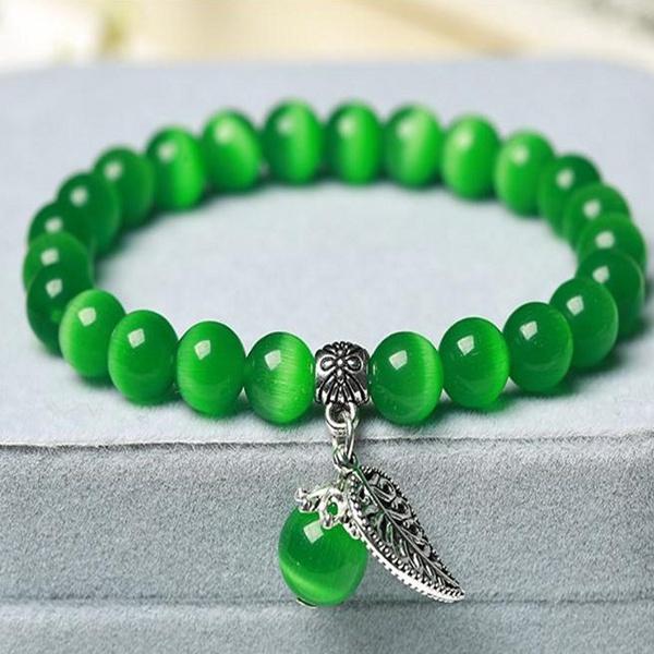 National Style Buddha Bead Bracelet with Cat's Eye Stone for Women, Fashion Lady Jewelry