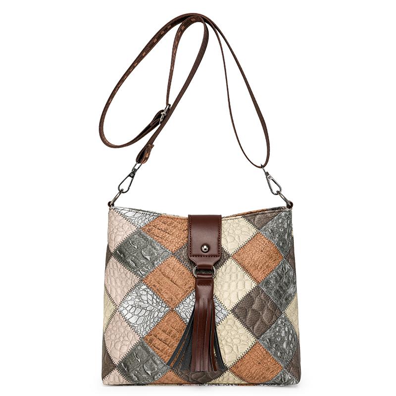 Women's Contrast Color Crossbody Bag Large Capacity Bucket Bag Mother Bag