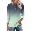 Womens Casual Loose Fit Polo Collar Top with Three Quarter Sleeves Gradient Print Pullover Henley Blouse Shirt