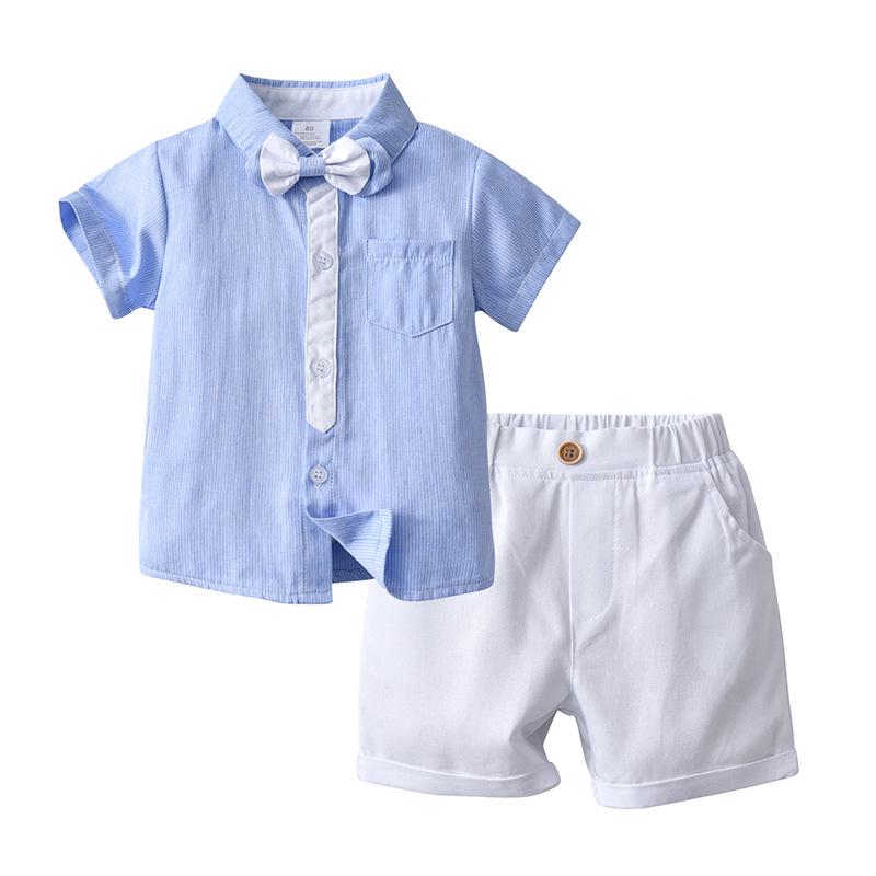 Britse Stijl Jongens Zomer Korte Mouw Tweedeelig Pak - Kinderkleding