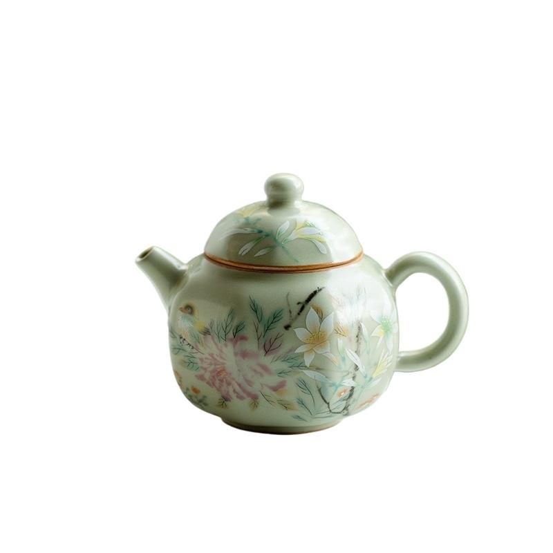 Tetera Antigua Estilo Chino Ru Ware Retro Cerámica Doméstica Tamaño Pequeño Olla Hexagonal Juego de Té Kung Fu Tetera