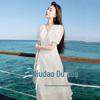 Xiangying French Style Tencel V-Neck Midi Dress