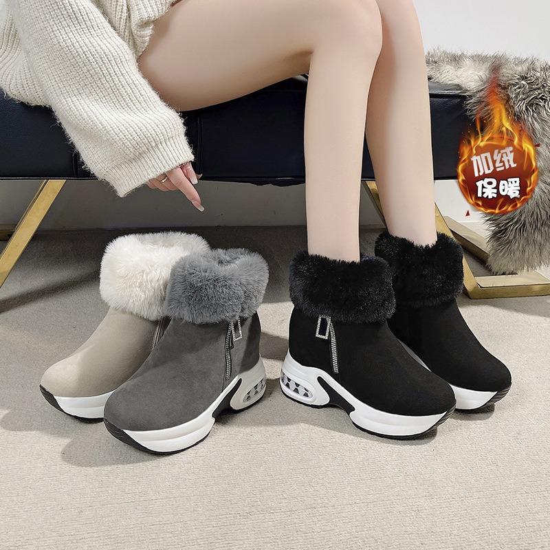 Large Size Snow Boots Women's Fashion Fleece Warm Fleece Side Zipper High Top Boots