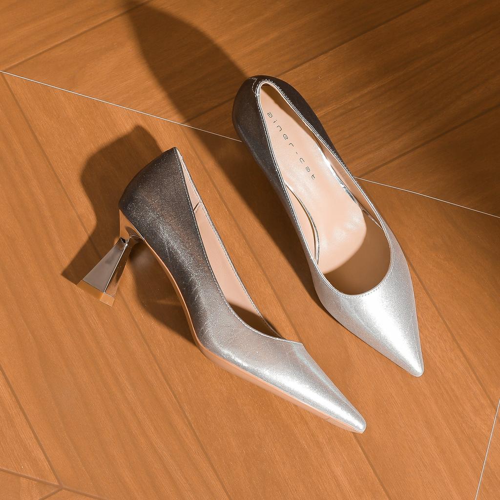 75332 [sheepskin] high heels women's thin heels spring 2025 new French gradual change pointed shallow mouth single shoes