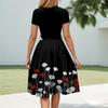 Women's Fashion Casual Belt Short Sleeve Round Neck Geometric Printing Splicing Elegant Temperament Dresses