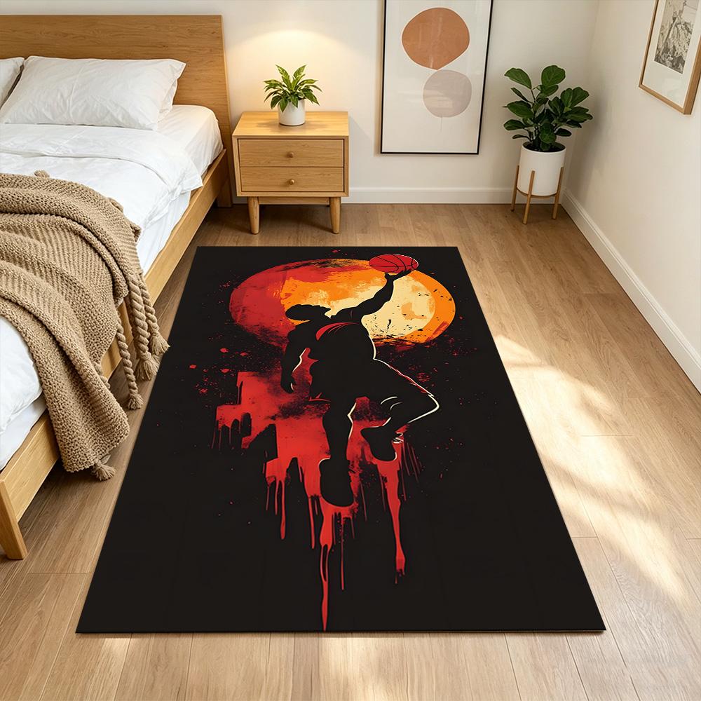 Basketball Sport Design Home Carpet Soft Plush Non-slip Bottom Bedroom Bedside Mat Bohemian Boho Style Housewarming Gift Idea