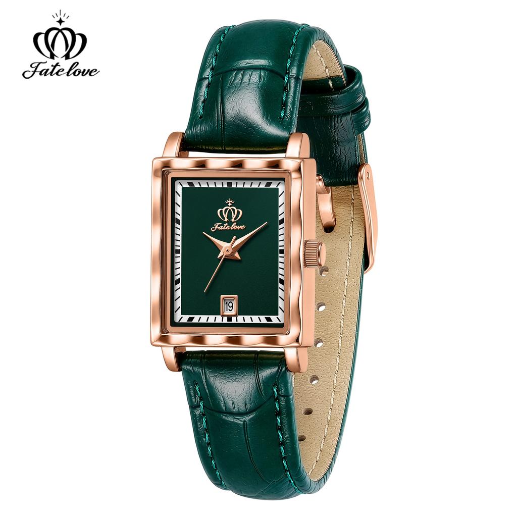 Fatelove 932 Women's Quartz Watches Fashion Retro Square Dial Leather Strap Auto Date Waterproof Elegant Ladies Dress Wristwatch