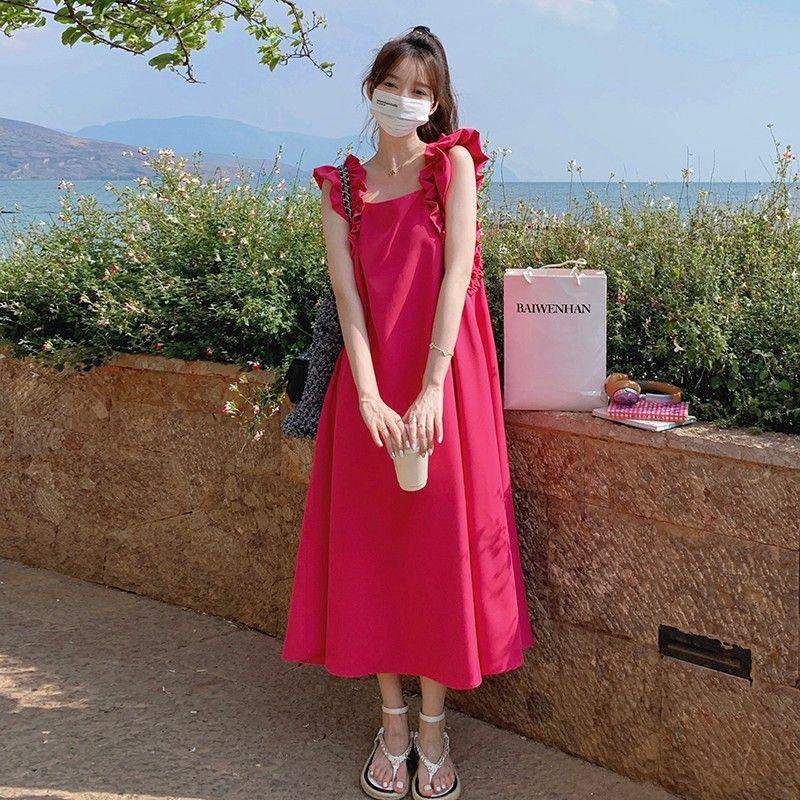 French design sense of thin backless beach skirt women's summer new Sanya seaside travel vacation sleeveless dress