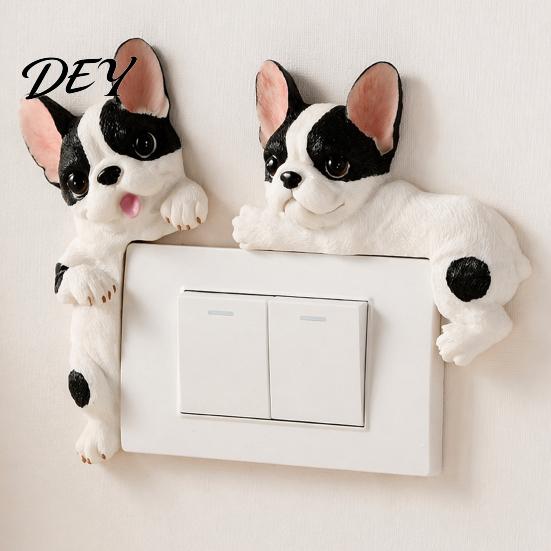 Cute Frenchie Room Decor 3D French Bulldog Resin Light Switch Cover, Cartoon Dog Wall Socket Art Decal Decor, Self-Adhesive Animal Plate Sticker
