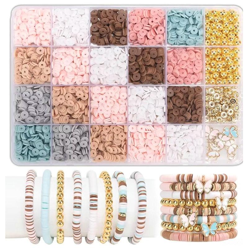 24 Colors Clay Beads Bracelet Making Kit Flat Preppy Beads Polymer Clay Beads Kit for Friendship Bracelets Making Craft DIY