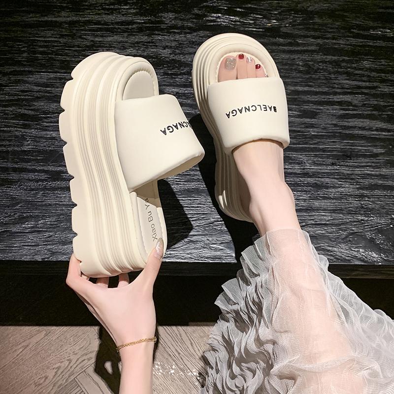 Shining Bright Rhinestones Thick Sole Designer Brand Women Slippers Flat Shoes Open Toe Fashion Sexy Outdoor Ladies Shoes 8CM