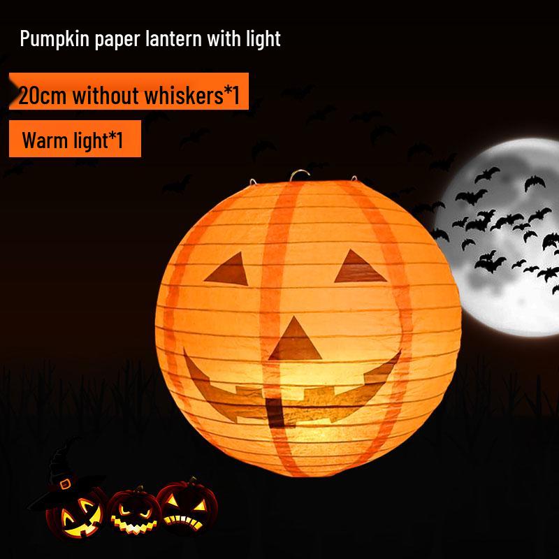 Halloween Pumpkin Lanterns: Hanging Ornaments, String Lights, Paper Lanterns, and Handheld Props for Bar and Kindergarten Decorations.