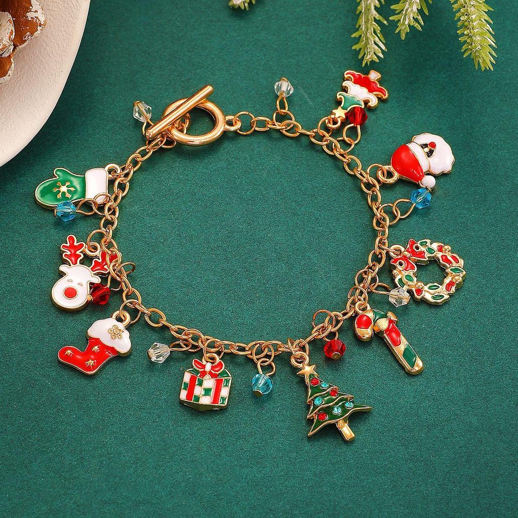 Fashion Christmas Elk Socks Snowman Christmas Tree Pendant Bracelet