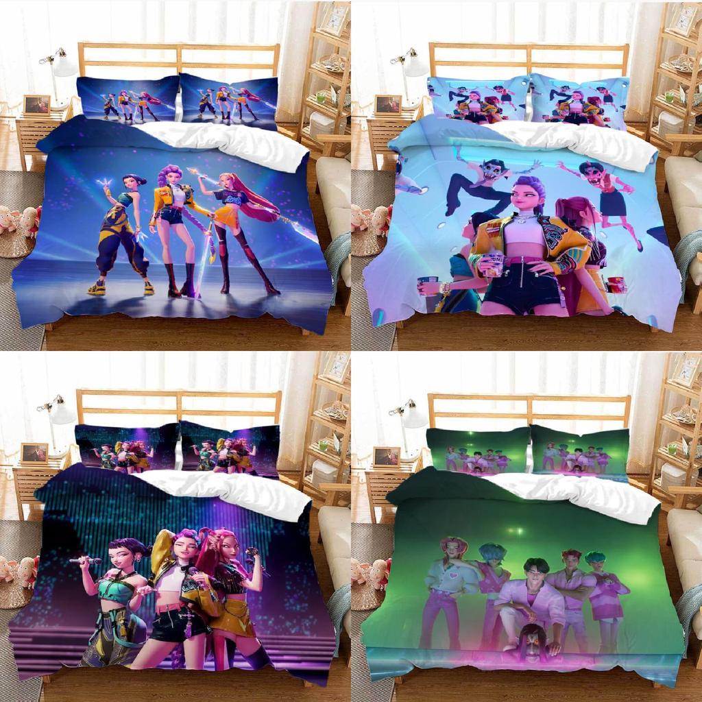 Kpop Demon Hunters Threepiece Bedding Set With Print For Modern Bedroom Decor