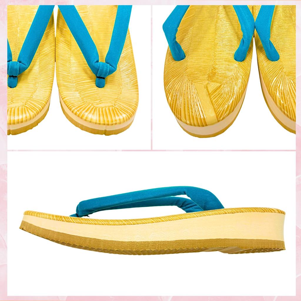 Edoten Geta Sandals, Yellow Tatami, Sponge Sole, Cushioned and Comfortable for Legs and Back, Made In Japan, Women's, Oval, Light Blue Strap, Size LL