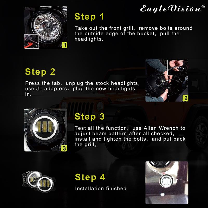 4x4 Round Led Headlights Fog Lights 30W 6000K White Halo Ring Off Road Fog Lamp For Jeep Wrangler JK TJ Grand Cherokee