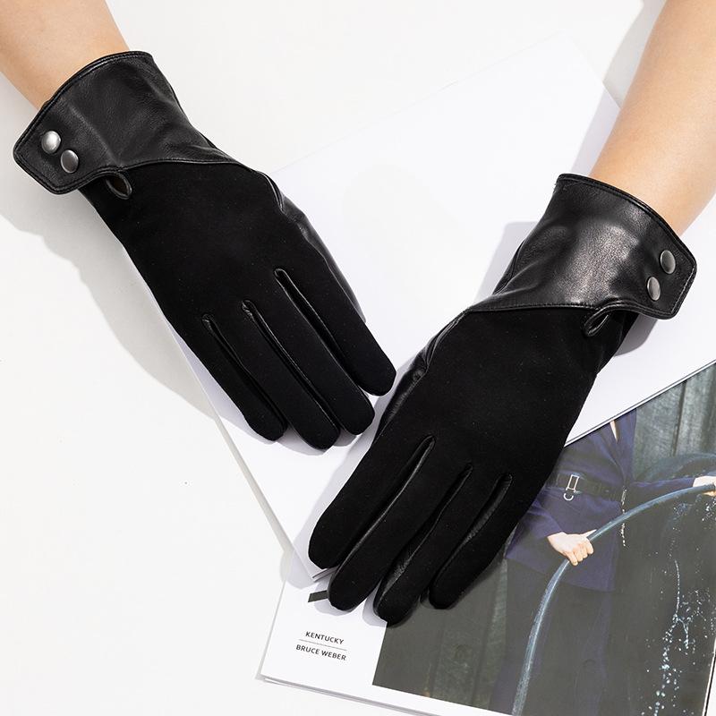 Dámske rukavice z pravej kože Ovčia koža a Kašmír Módne a Teplé Rukavice s plnými prstami a dvoma prstami s dotykovou obrazovkou na lyžovanie
