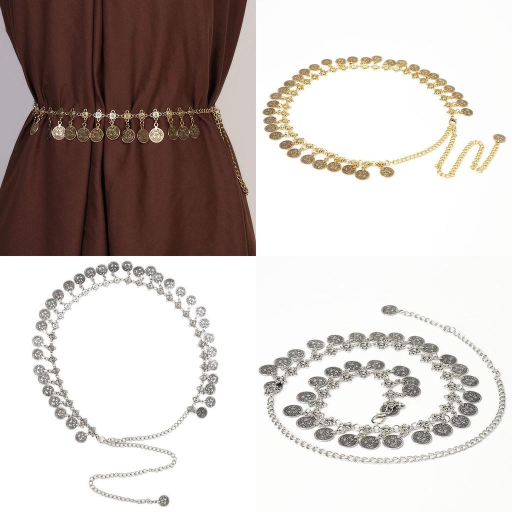 Style Metal Waist Belt With Coin Pendant And Hook Closure For Womens Fashion