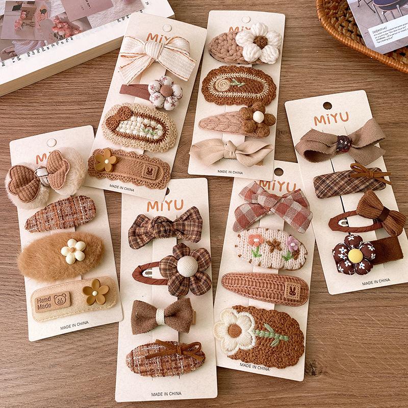 Korea Fashion Coffee Warm Color Basic Snap Baby Hair Drop Clips Wool Knit Hair Clamp Pins Hairpins Kid Girls Cotton BB Barrettes