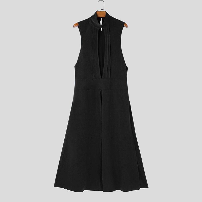 

INCERUN Летние мужские майки без рукавов с вырезами и разрезами, повседневные длинные туники чёрный