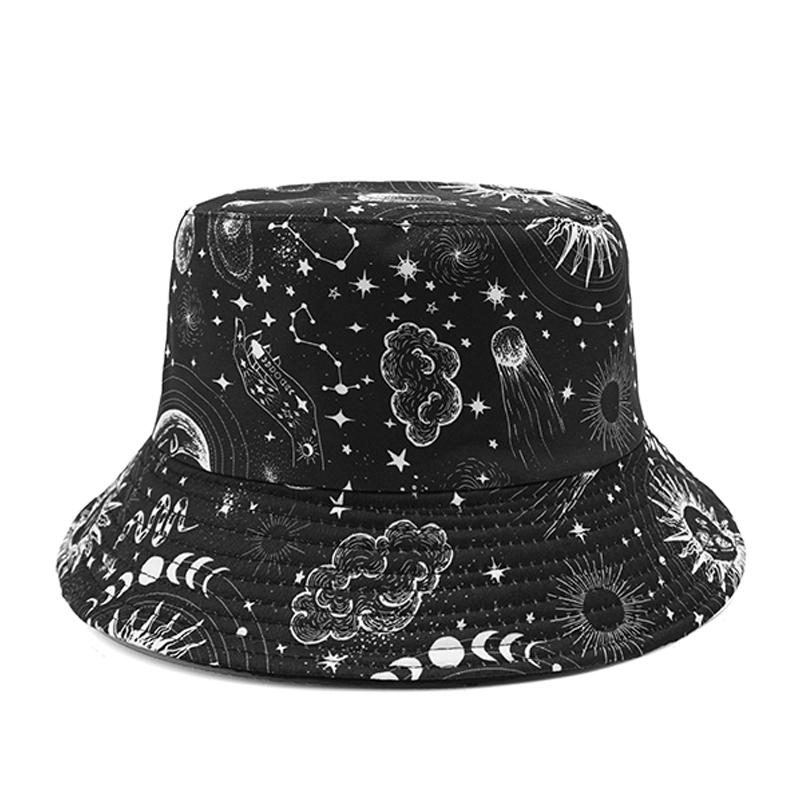 

Bocca Vintage Pattern Bucket Hat Star Sun Moon Printing FisherUnisex Hats Starlit Sky Reversible Panama Cap Caps Outdoor Sunscreen 56-58cm