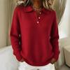 Herfst/Winter Nieuwe Stijl Losse en Luie Stijl Zacht en Zacht Dames V-hals Poloshirt Lange Mouwen Geknoopte Trui