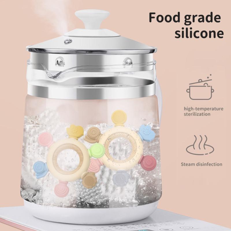 Food Grade Baby Silicone Teether Rudder Shape Wooden Ring Teething Toys BPA Free Infant Chewing Nursing Toy Newborn Gifts