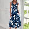 Women's Casual Fashion Floral Print Round Neck Sleeveless Midi Dress