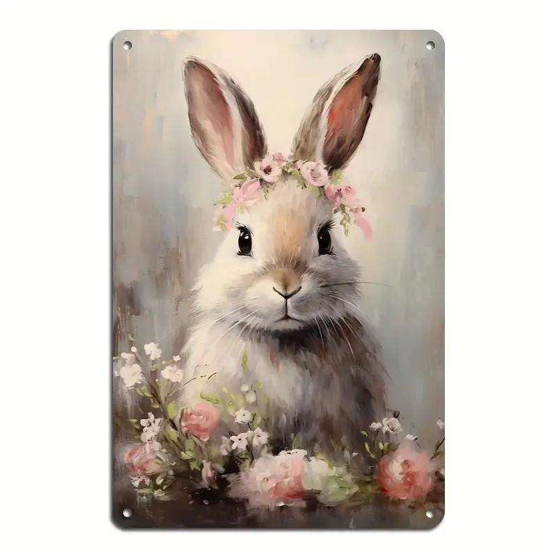 Charming Easter Bunny Metal Sign Perfect Gift for Family & Friends Cute Rabbit Wall Art for Home, Bar, Cafe Decor Garage Kitchen