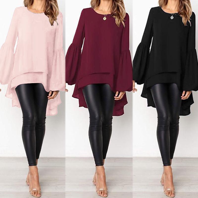 

Женская свободная блузка ZANZEA с длинным рукавом и ассиметричным подолом