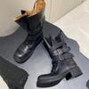 Cowhide Martin Boots Women's Spring and Summer New Thick Heel Belt Buckle Short Boots Locomotive Boots Versatile Single Boots Tide