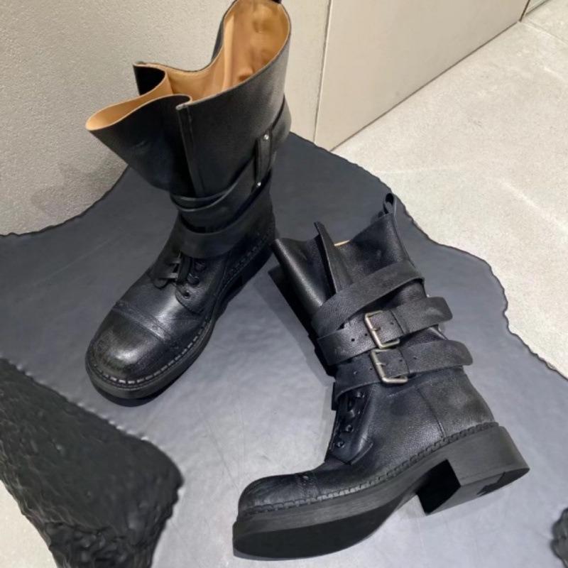 Cowhide Martin Boots Women's Spring and Summer New Thick Heel Belt Buckle Short Boots Locomotive Boots Versatile Single Boots Tide