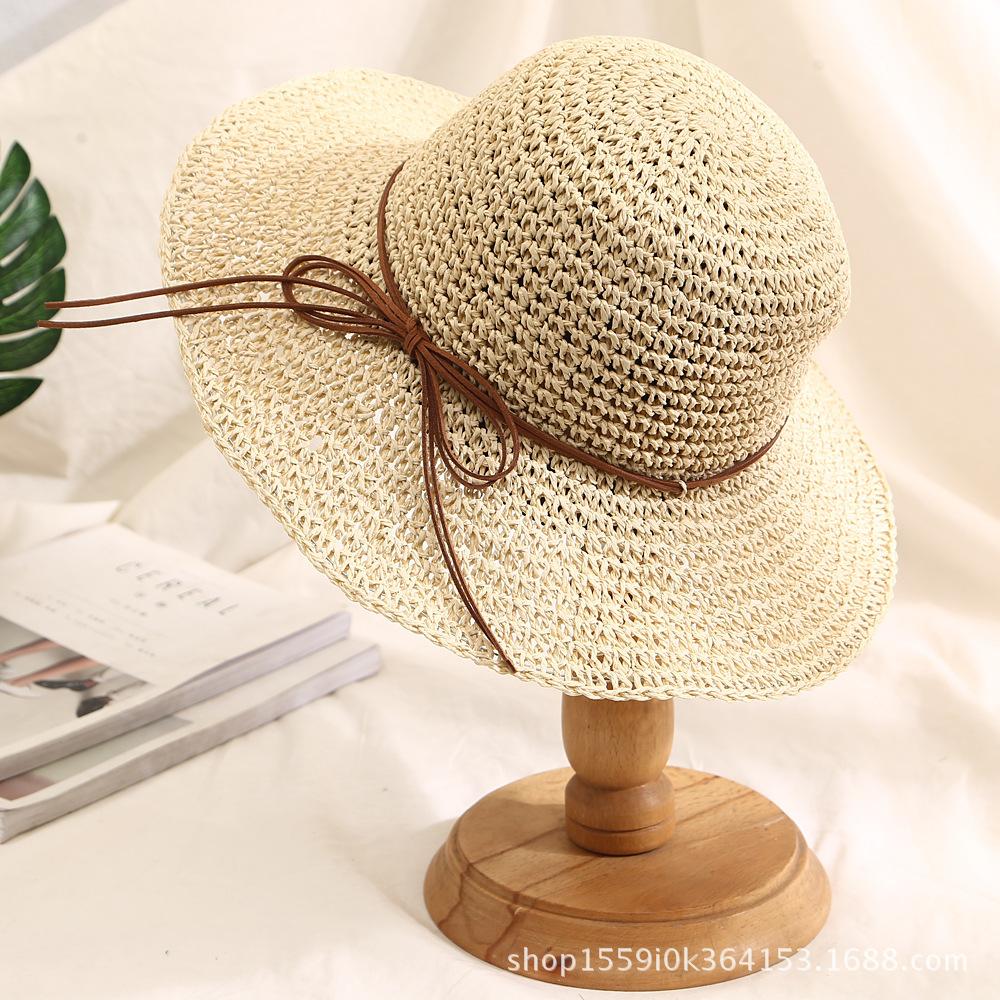 Pearl straw hat summer travel sunscreen sunshade bucket hat new straw seaside vacation net red hat