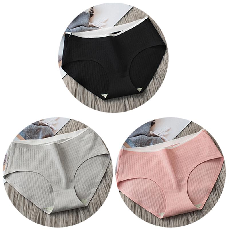 3Pcs Women's Underwear Cotton Seamless Stripes Panties Soild Color Skin- friendly Lingerie Woman Panty Low Waist M-XL Plus Size