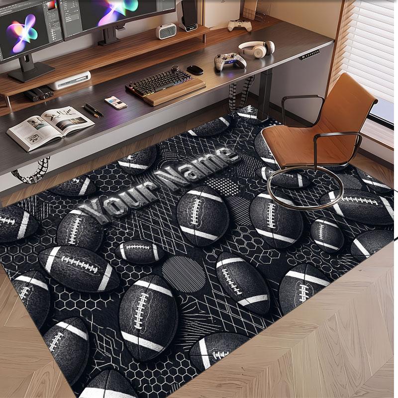 American Football Theme Soft Crystal Velvet Rug Custom Name & Text Print Non Slip Floor Rug for Bedroom Living Room