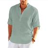 T-shirt di Lino da Uomo Top Largo Tinta Unita Maniche Lunghe Camicia di Cotone Lino