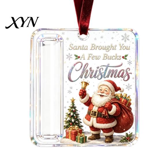 Personalized Holiday Cash Container Christmas Gift Ornament, Clear Acrylic Money Holder, Xmas Reusable Keepsake Tree Hanging Decoration, Funny Ways To