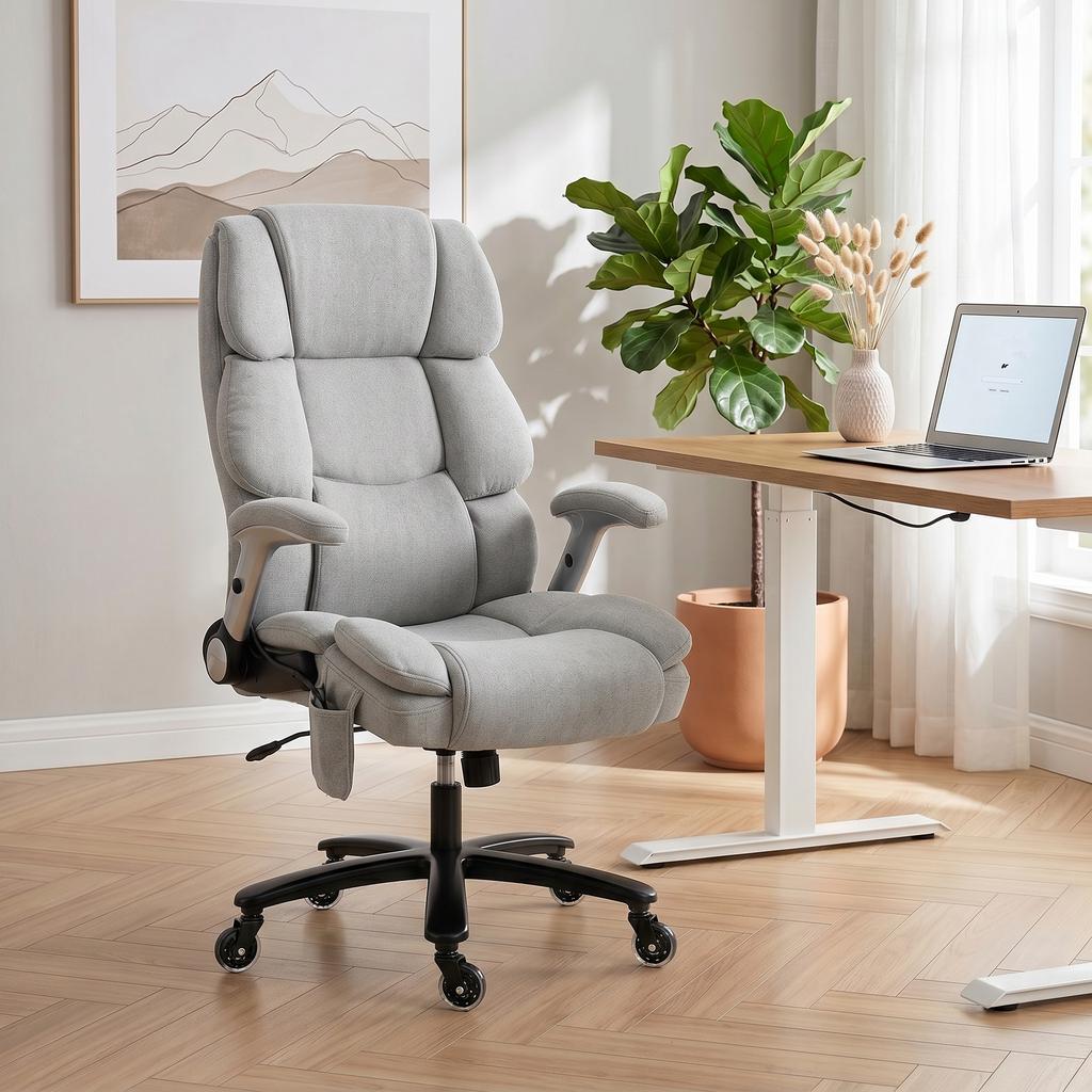 Office Chair with Airbag Lumbar Support, Desk Chair with Flip-Up Armrests, Pocket Springs, Light Grey