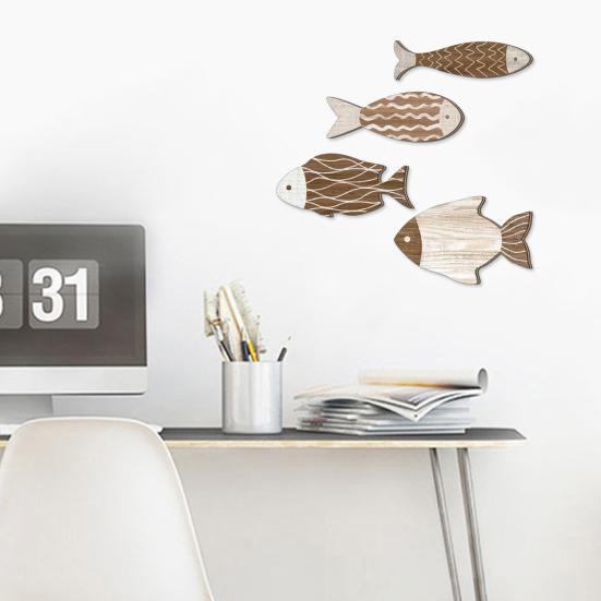 4Pcs/Set Vintage Wooden Fish Wall Decoration School of Fish Lake Beach House Bathroom Coastal Wall Art Nautical Ocean Theme Hanging Ornament