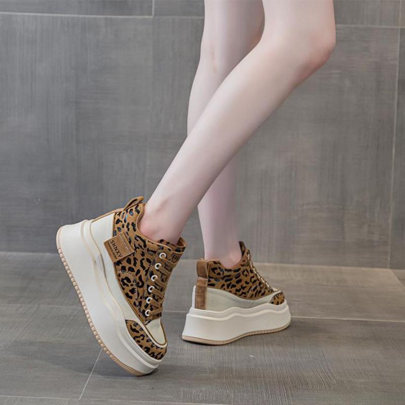 Mode 7CM Plateau Keilabsatz Sneakers Schuhe Damen Sexy High Top Leopardenmuster Damen Freizeitschuhe Mode Sneakers Frühling Warmes Fell Winter