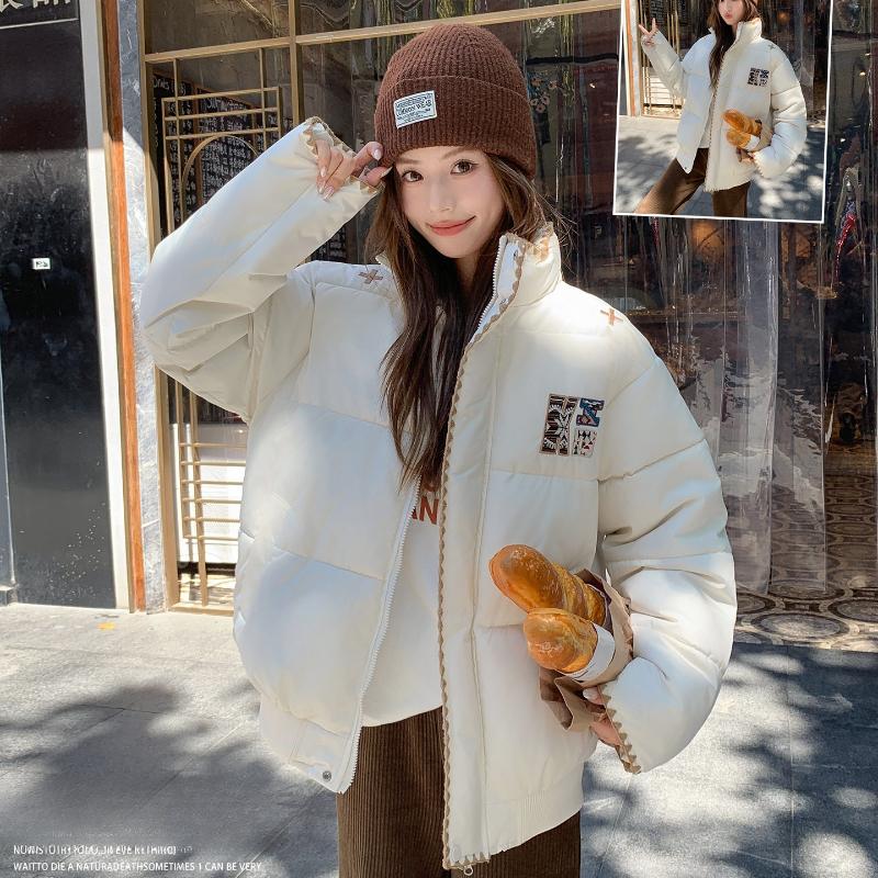 Embroidery Design Puffy Coat Women Winter Loose Cotton Jacket Warm Outwear Fashion