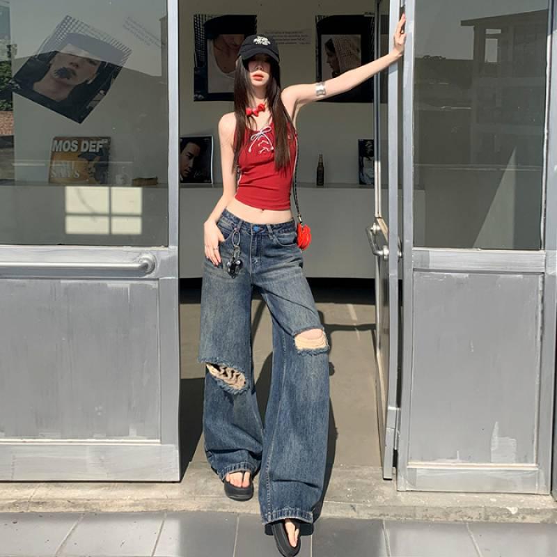 High-Waisted Ripped Wide-Leg Retro Jeans Extra Small